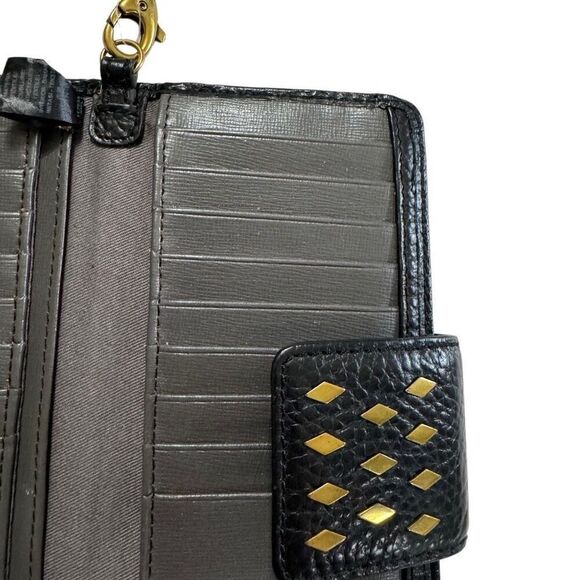 Fossil Issue No 1954 Genuine Black Leather Diamond Studded Wallet - Picture 10 of 14